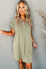Load image into Gallery viewer, Laurel Green Buttoned Collar Shift T-shirt Mini Dress - Fashion Queen -  3
