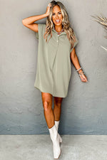Load image into Gallery viewer, Laurel Green Buttoned Collar Shift T-shirt Mini Dress - Fashion Queen -  4
