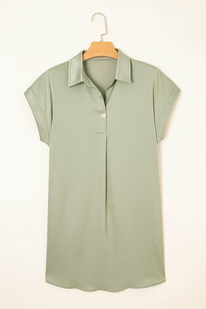 Laurel Green Buttoned Collar Shift T-shirt Mini Dress - Fashion Queen -  5