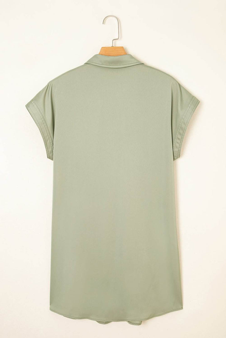 Laurel Green Buttoned Collar Shift T-shirt Mini Dress - Fashion Queen -  6