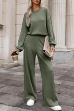 Load image into Gallery viewer, Laurel Green Solid Ribbed Knit Keyhole Back High Waist Jumpsuit - Fashion Queen -  1
