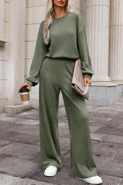 Laurel Green Solid Ribbed Knit Keyhole Back High Waist Jumpsuit - Fashion Queen -  1