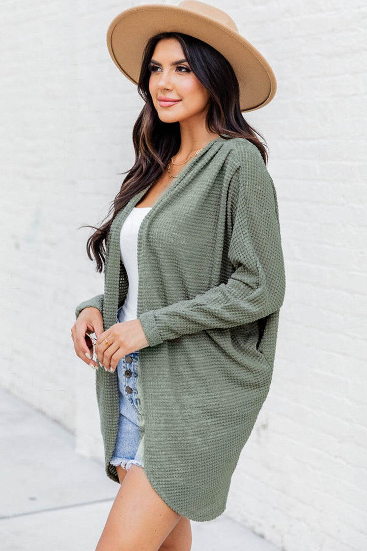 Laurel Green Waffle Knit Open Front Cardigan - Fashion Queen -  11