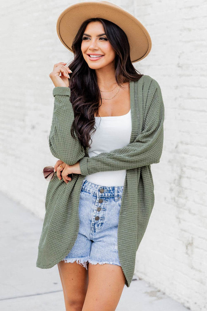 Laurel Green Waffle Knit Open Front Cardigan - Fashion Queen -  12
