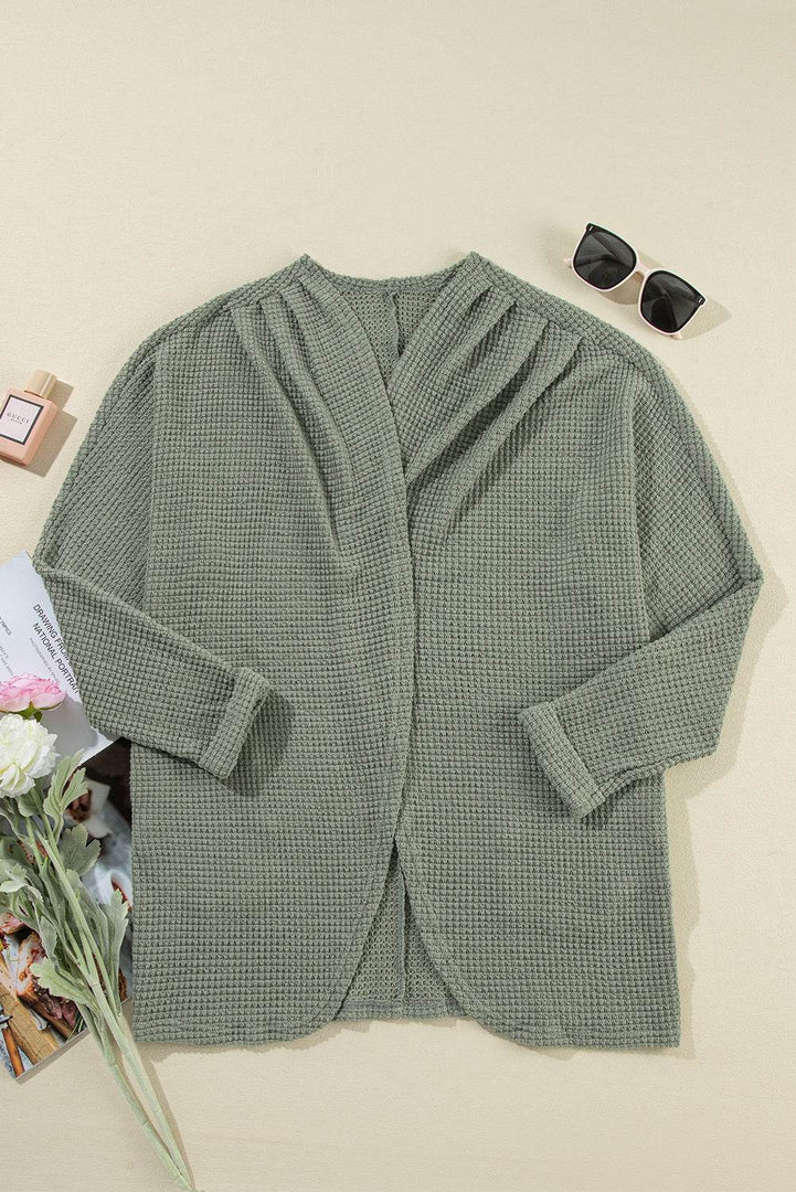 Laurel Green Waffle Knit Open Front Cardigan - Fashion Queen -  13