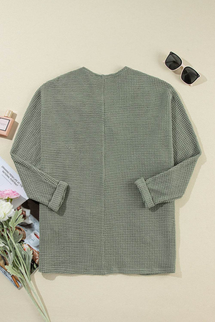 Laurel Green Waffle Knit Open Front Cardigan - Fashion Queen -  14