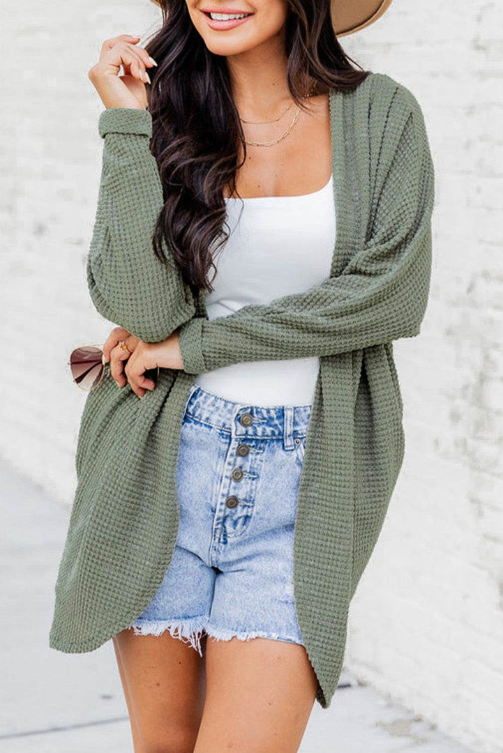 Laurel Green Waffle Knit Open Front Cardigan - Fashion Queen -  9
