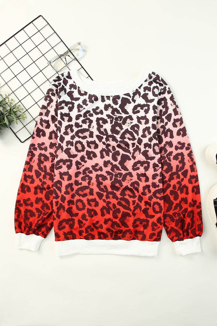 Leopard Gradient Long Sleeve Sweatshirt - Fashion Queen -  2