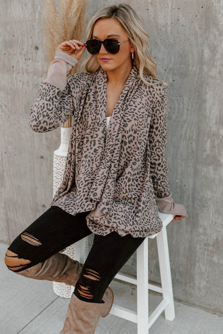 Leopard Open Front Cardigan - Fashion Queen -  6