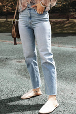 Load image into Gallery viewer, Light Blue Acid Wash Raw Edge Straight Jeans - Fashion Queen -  3
