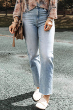 Load image into Gallery viewer, Light Blue Acid Wash Raw Edge Straight Jeans - Fashion Queen -  4
