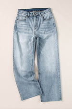 Load image into Gallery viewer, Light Blue Acid Wash Raw Edge Straight Jeans - Fashion Queen -  5
