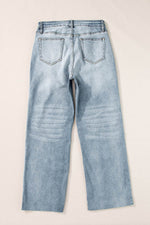 Load image into Gallery viewer, Light Blue Acid Wash Raw Edge Straight Jeans - Fashion Queen -  6
