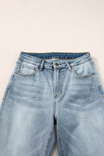 Load image into Gallery viewer, Light Blue Acid Wash Raw Edge Straight Jeans - Fashion Queen -  8
