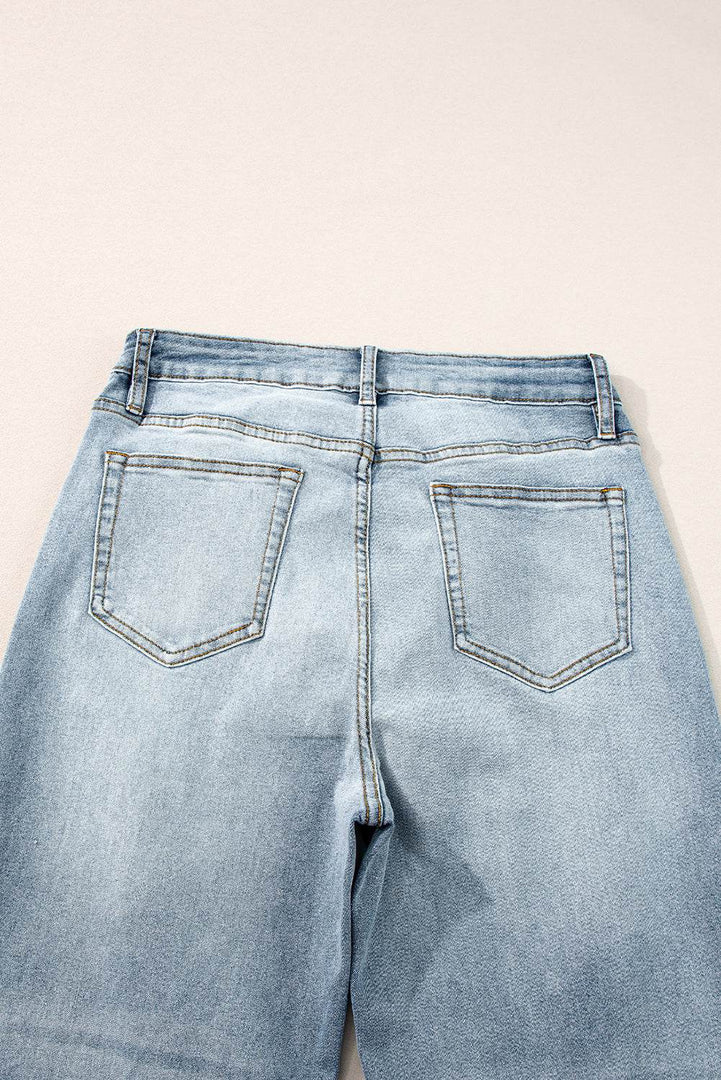 Light Blue Acid Wash Raw Edge Straight Jeans - Fashion Queen -  9
