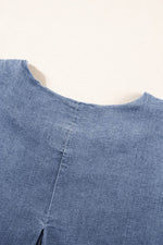 Load image into Gallery viewer, Light Blue Denim Cuffed Sleeve Tee Elastic Shorts Set - Fashion Queen -  7
