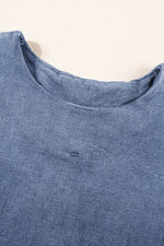 Load image into Gallery viewer, Light Blue Denim Cuffed Sleeve Tee Elastic Shorts Set - Fashion Queen -  8
