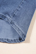 Load image into Gallery viewer, Light Blue Denim Cuffed Sleeve Tee Elastic Shorts Set - Fashion Queen -  9
