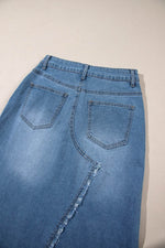 Load image into Gallery viewer, Light Blue Frayed Slit Asymmetric Denim Midi Skirt - Fashion Queen -  5
