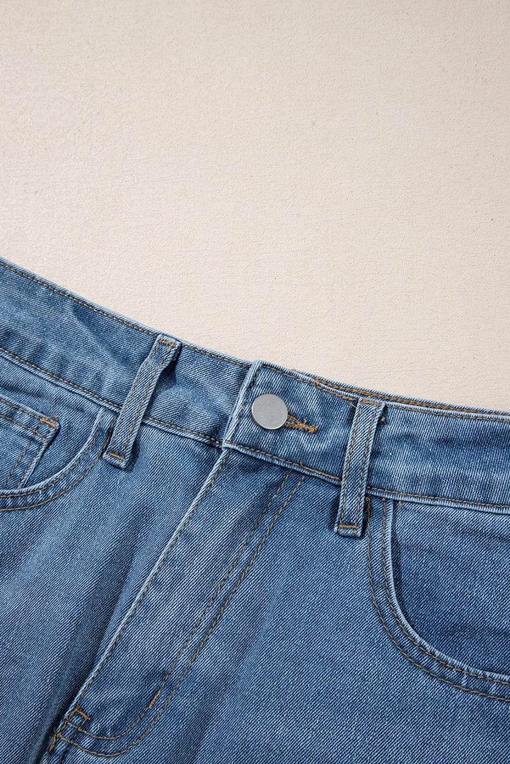 Light Blue Frayed Slit Asymmetric Denim Midi Skirt - Fashion Queen -  7