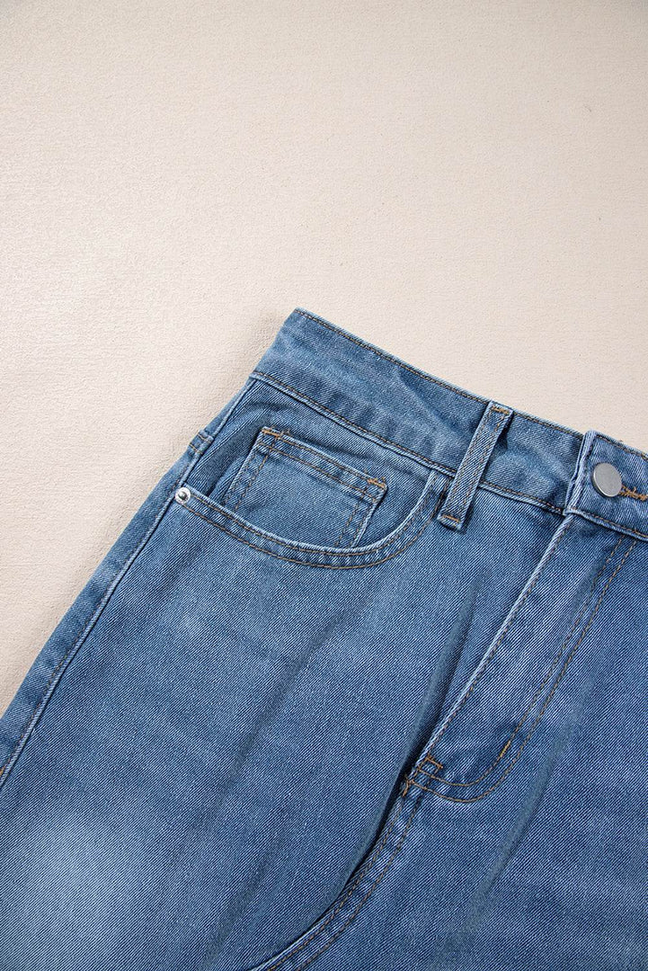 Light Blue Frayed Slit Asymmetric Denim Midi Skirt - Fashion Queen -  8