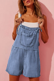 Light Blue Grommet Tie Straps Casual Denim Romper - Fashion Queen -  1