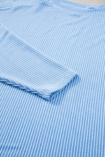 Load image into Gallery viewer, Light Blue Plus Size Ribbed Long Sleeve Top and Drawstring Shorts Set - Fashion Queen -  10
