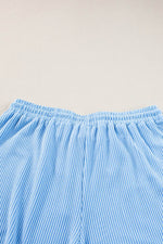 Load image into Gallery viewer, Light Blue Plus Size Ribbed Long Sleeve Top and Drawstring Shorts Set - Fashion Queen -  13
