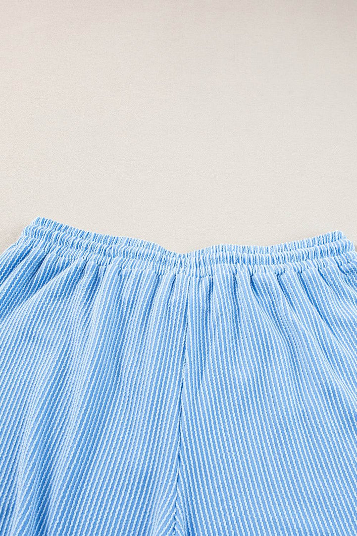 Light Blue Plus Size Ribbed Long Sleeve Top and Drawstring Shorts Set - Fashion Queen -  13