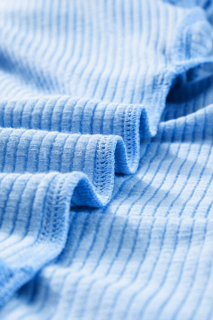 Light Blue Plus Size Ribbed Long Sleeve Top and Drawstring Shorts Set - Fashion Queen -  6