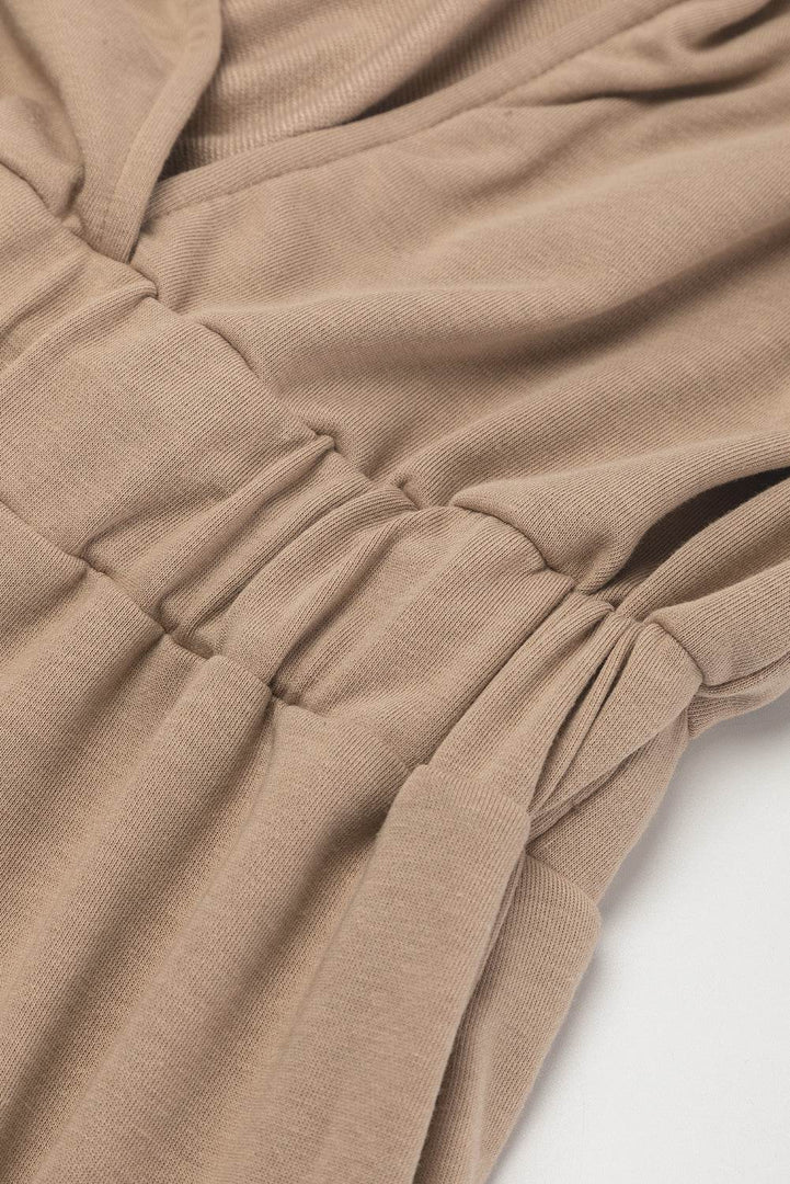Light French Beige Cap Sleeve Open Back Drawstring Jogger Jumpsuit - Fashion Queen -  12