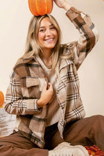 Load image into Gallery viewer, Light French Beige Flannel Plaid Double Flap Pocket Shacket - Fashion Queen -  3
