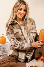 Load image into Gallery viewer, Light French Beige Flannel Plaid Double Flap Pocket Shacket - Fashion Queen -  4

