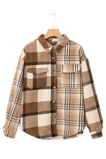 Load image into Gallery viewer, Light French Beige Flannel Plaid Double Flap Pocket Shacket - Fashion Queen -  5
