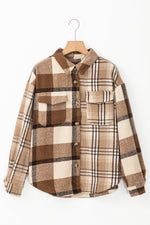 Load image into Gallery viewer, Light French Beige Flannel Plaid Double Flap Pocket Shacket - Fashion Queen -  6
