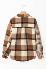 Load image into Gallery viewer, Light French Beige Flannel Plaid Double Flap Pocket Shacket - Fashion Queen -  7
