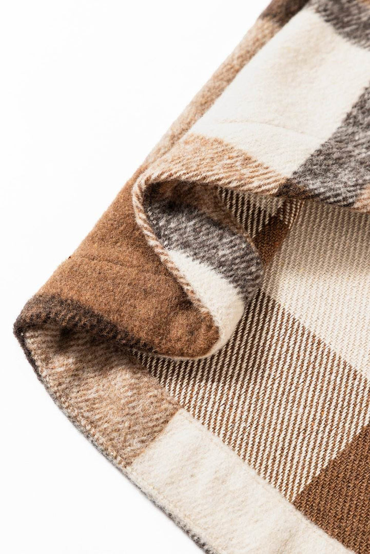 Light French Beige Flannel Plaid Double Flap Pocket Shacket - Fashion Queen -  9