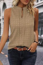 Load image into Gallery viewer, Light French Beige Lattice Textured Split Neck Tank Top - Fashion Queen -  1
