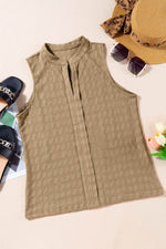 Load image into Gallery viewer, Light French Beige Lattice Textured Split Neck Tank Top - Fashion Queen -  14
