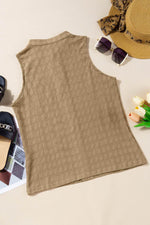Load image into Gallery viewer, Light French Beige Lattice Textured Split Neck Tank Top - Fashion Queen -  15
