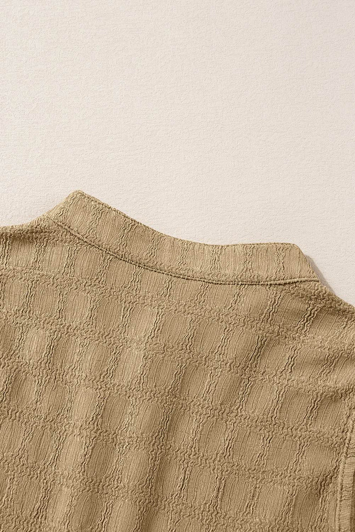 Light French Beige Lattice Textured Split Neck Tank Top - Fashion Queen -  16