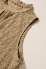 Load image into Gallery viewer, Light French Beige Lattice Textured Split Neck Tank Top - Fashion Queen -  19
