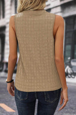 Load image into Gallery viewer, Light French Beige Lattice Textured Split Neck Tank Top - Fashion Queen -  2
