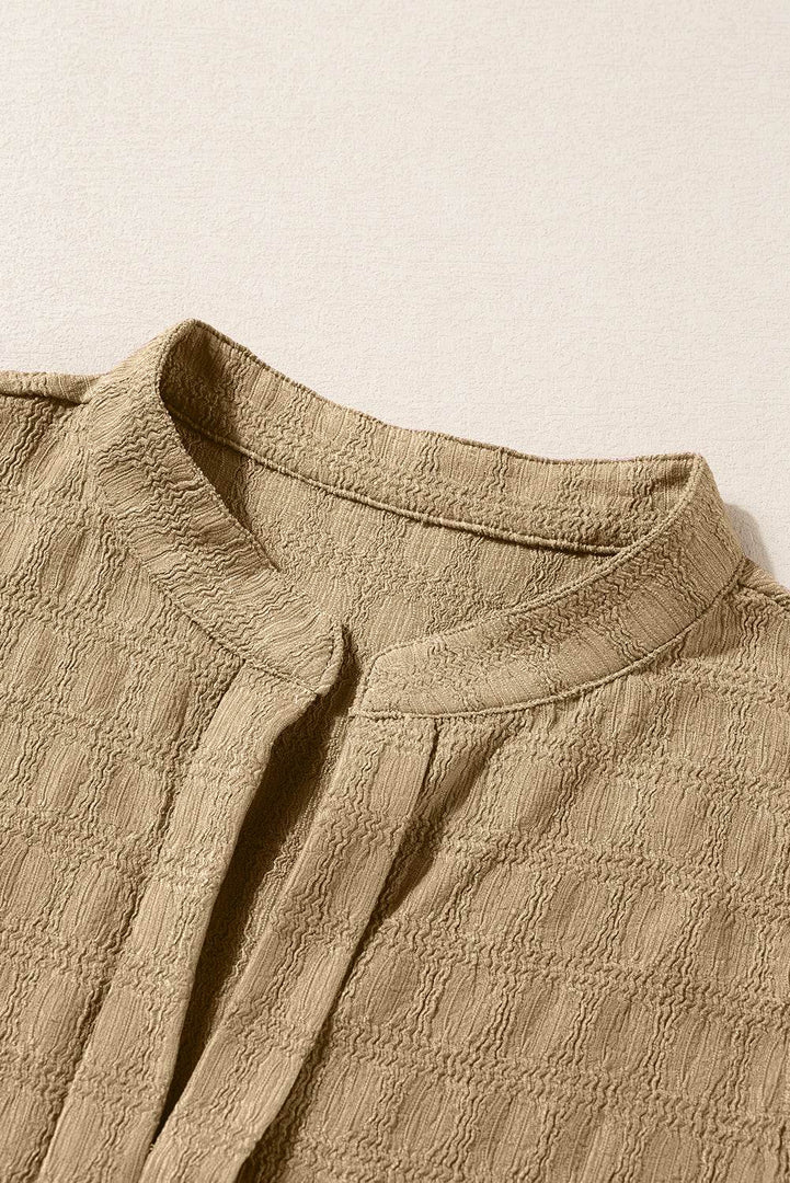 Light French Beige Lattice Textured Split Neck Tank Top - Fashion Queen -  20