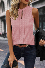 Load image into Gallery viewer, Light French Beige Lattice Textured Split Neck Tank Top - Fashion Queen -  21
