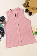 Load image into Gallery viewer, Light French Beige Lattice Textured Split Neck Tank Top - Fashion Queen -  22
