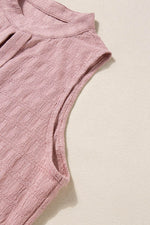 Load image into Gallery viewer, Light French Beige Lattice Textured Split Neck Tank Top - Fashion Queen -  25
