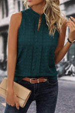 Load image into Gallery viewer, Light French Beige Lattice Textured Split Neck Tank Top - Fashion Queen -  9
