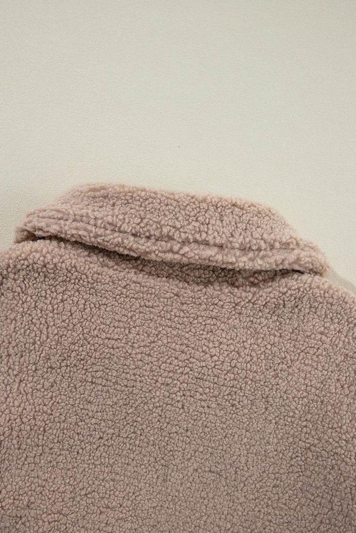 Light French Beige Zipper Pocketed Winter Fuzzy Jacket - Fashion Queen -  13