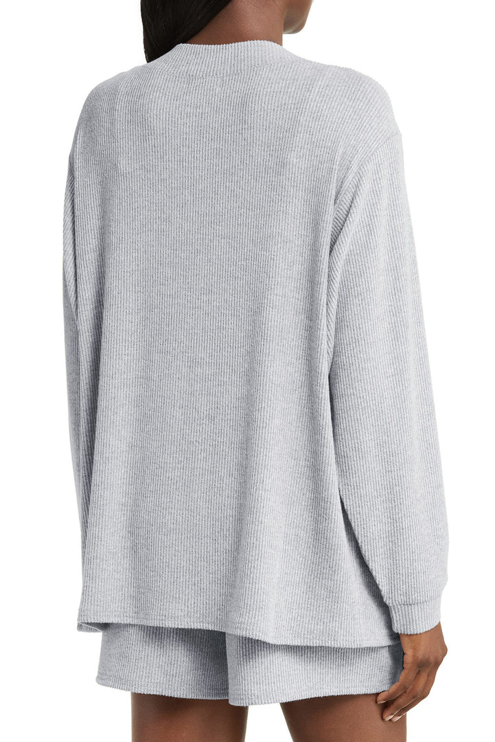 Light Grey 3 Pieces Rib Crop Camisole Matching Shorts Lounge Set with Cardigan - Fashion Queen -  22